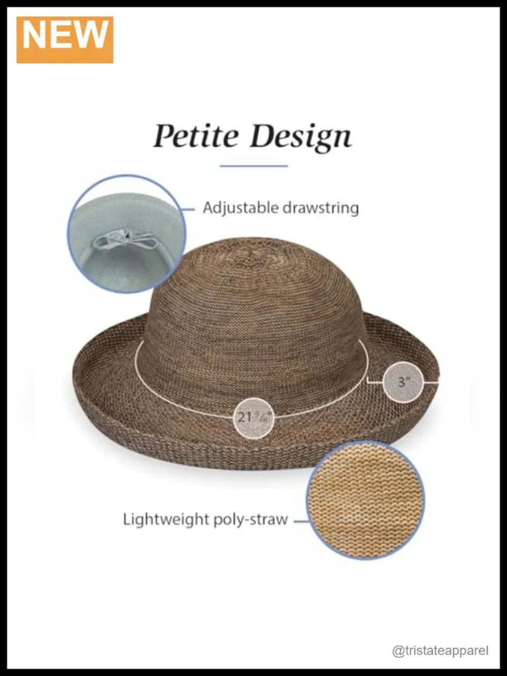 Women's Wide Brim Packable Sun Hat with Adjustable Drawstring - Poly-Straw